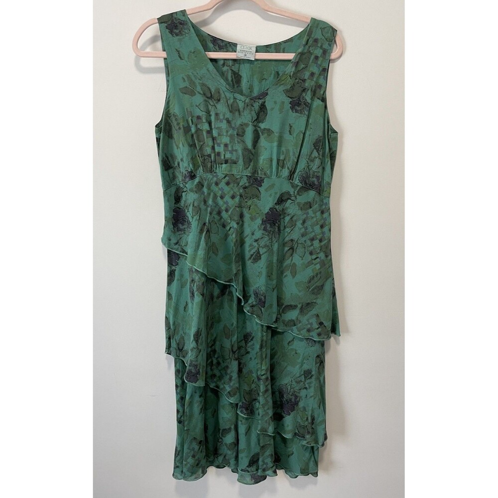 Click by Color Me Cotton Layered Green Floral Cupro Rayon Midi Dress SZ M Tiered